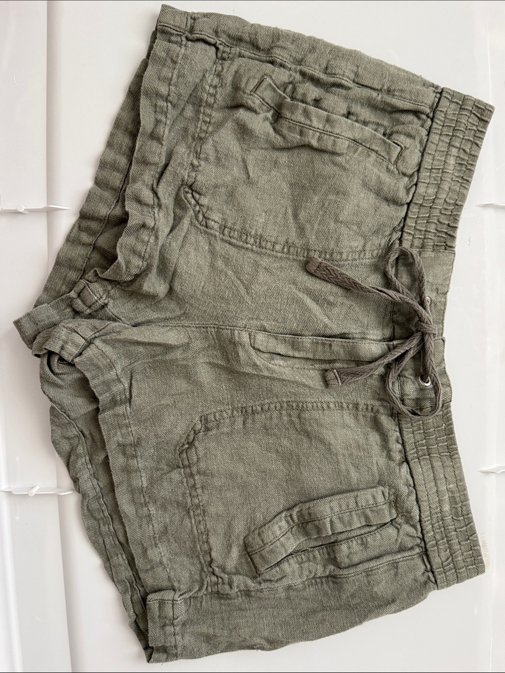 Lou & Grey Olive Drawstring Linen Shorts